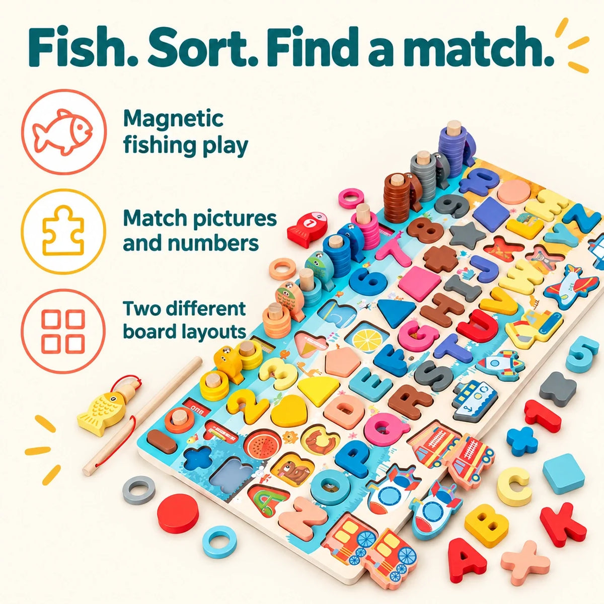Fishing & Matching Board — play features
