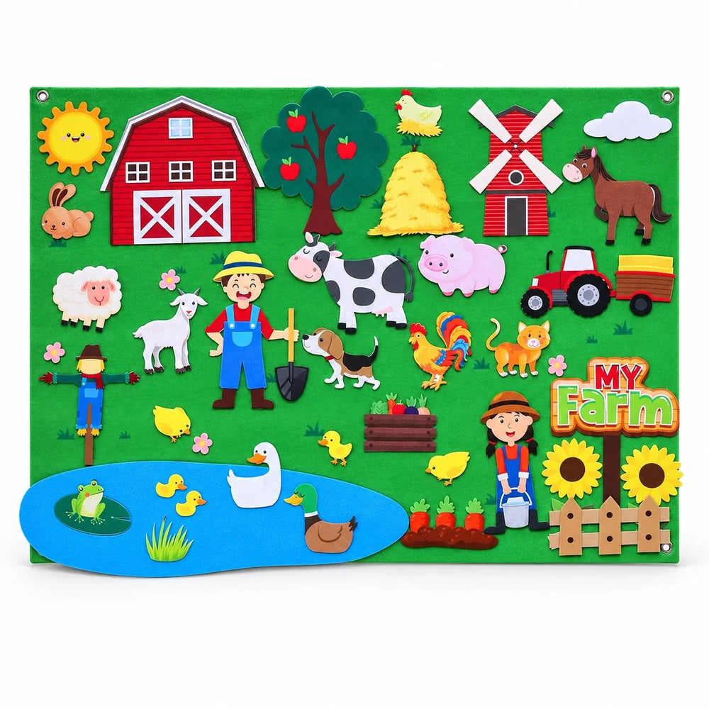 Felt Storyboard Play Set — Farmyard Scene 1, white background