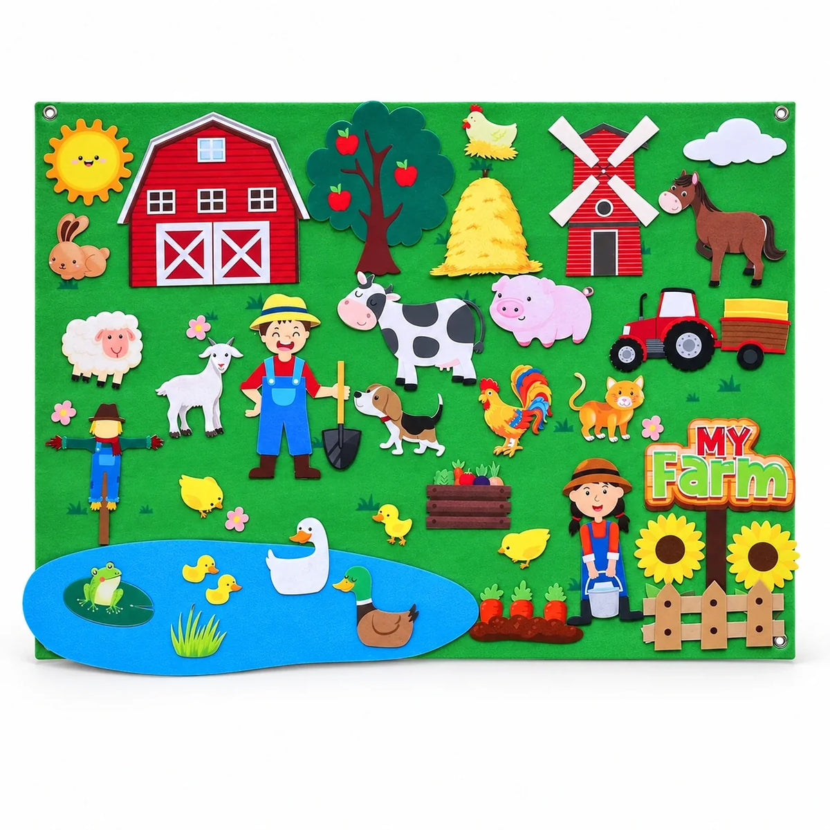 Felt Storyboard Play Set — Farmyard Scene 1, white background