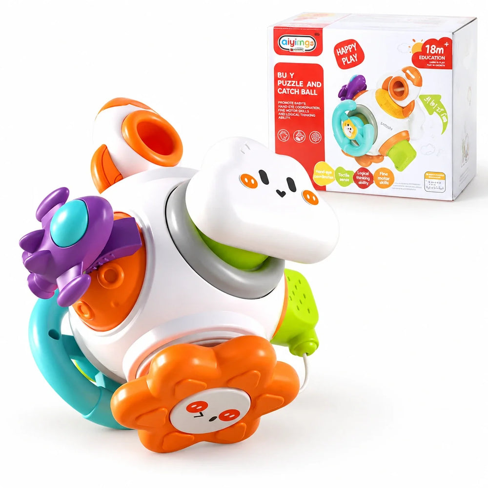 Discovery Busy Cube — Activity Cube + retail box, white background