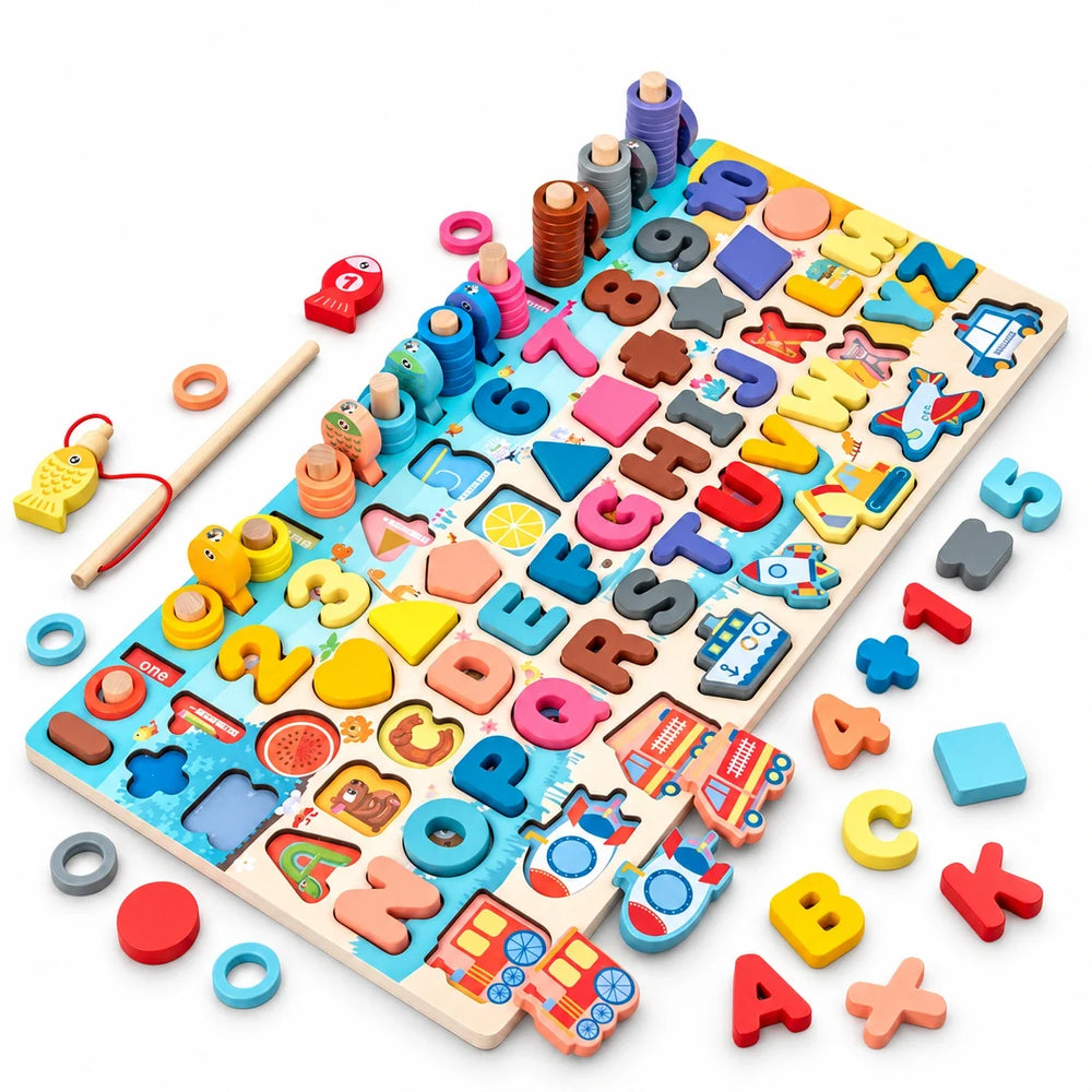 Fishing & Matching Board — Alphabet & Stacking Board, white background