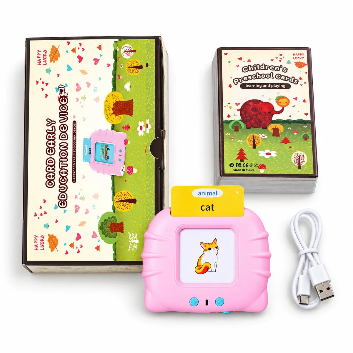 Talk & Learn Flashcards — Pink (English + 112 cards), white background